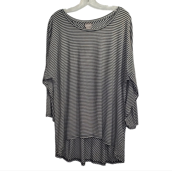 CHICO'S Black White Stripe High Low Knit Top Scoop Neck Sz 3 XL - Picture 2 of 6